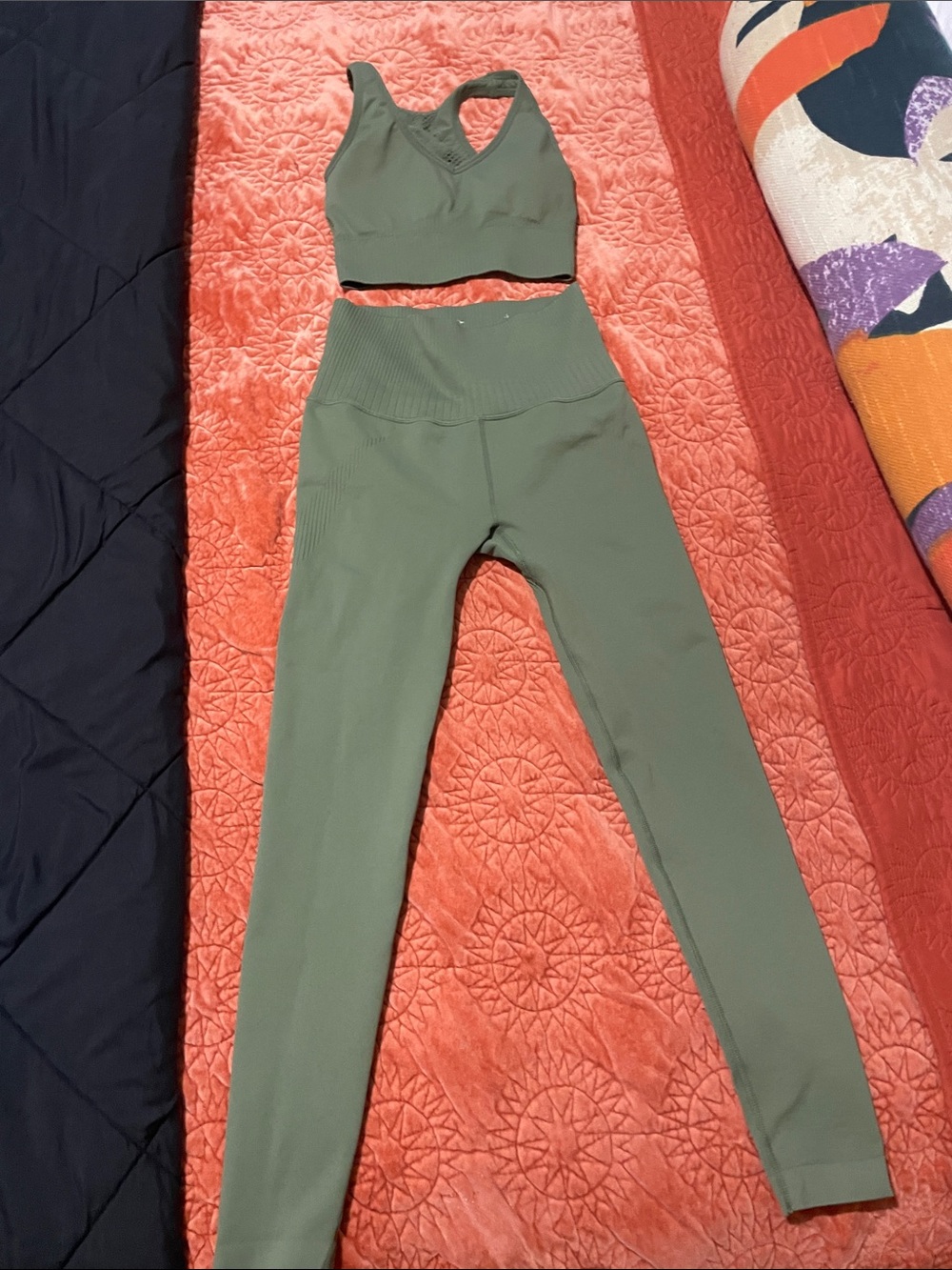 JoyLab Olive Green Seamless Sports Bra and High-Waist Leggings